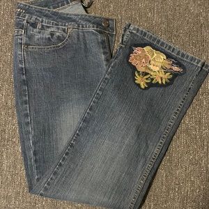 Kikit jeans with palm tree appliqué, size 6